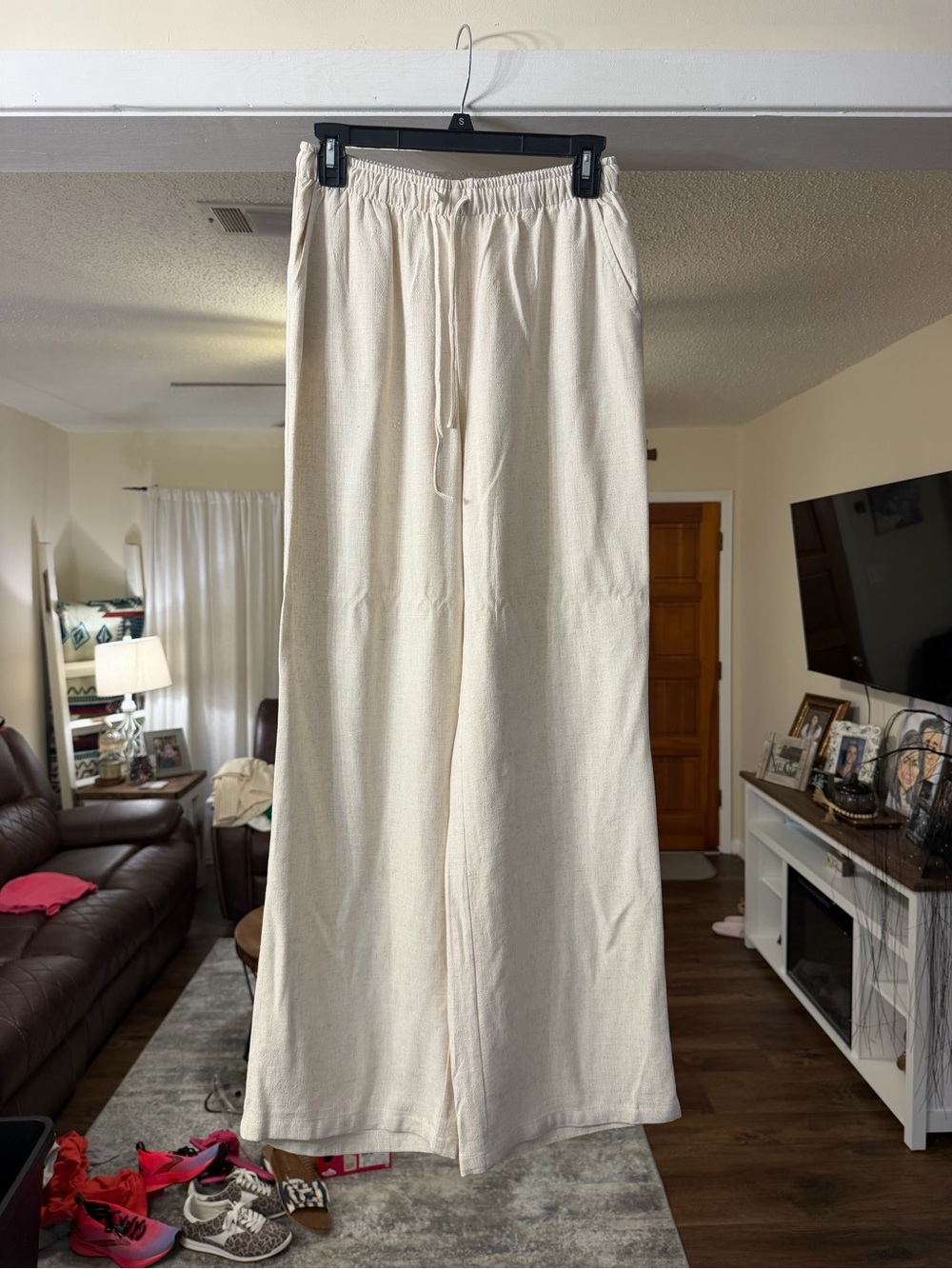 BLENCA Cream Linen-Look Wide Leg Pants – Women’s Size Small 🤍